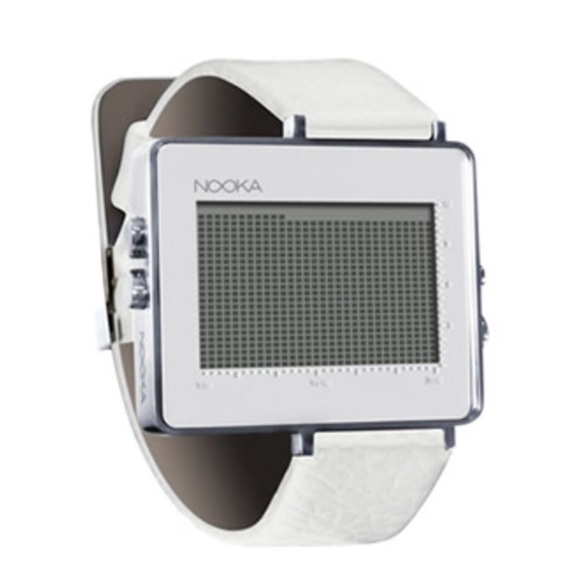 Nooka Other - Nooka Zon in White Leather & Silver White Screen